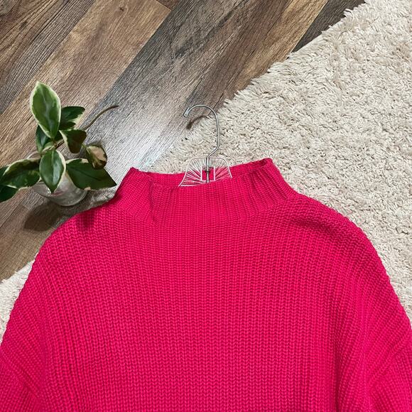 Cupcakes & Cashmere XS Oversized Pink Mock Neck Ribbed 100% Cotton Sweater NWT - Picture 3 of 7